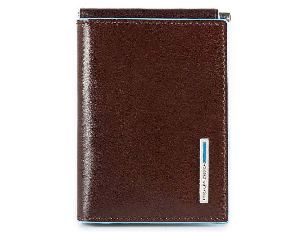 Portafoglio uomo verticale piccolo con fermasoldi e porta card Blue Square Mogano