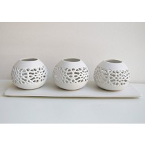 PORTACANDELA TRIPLO IN CERAMICA BIANCO